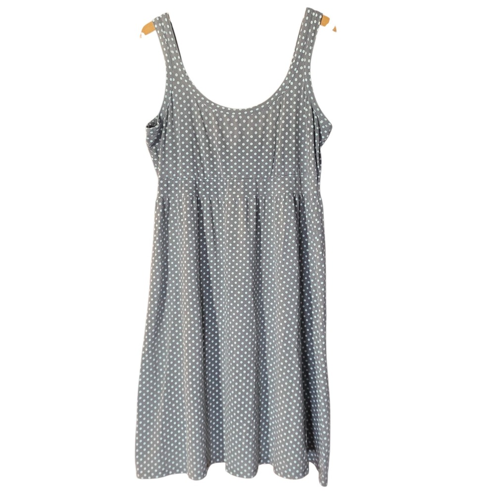 Garnet Hill Women M Dress Gray Polka Dot Sleeveless Empire Waist Green Cotton - Picture 1 of 7